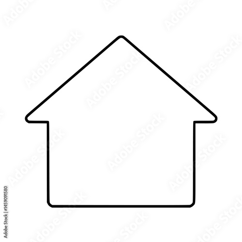 Flat black icon depicting a simple house shape with a roof outline suitable for various design applications