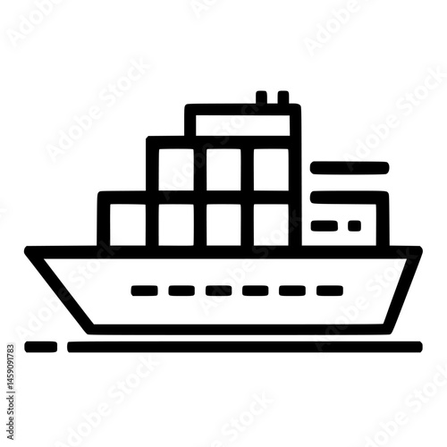 Cargo ship icon representing maritime transport and logistics in a simplified flat design