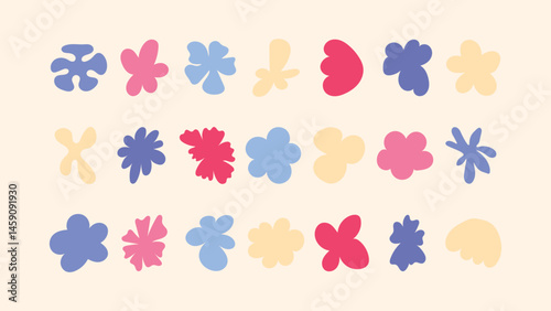 Creative vector pack of minimal hand drawn stars, flowers, badges and shapes — useful for modern branding projects, print design and online promotions.