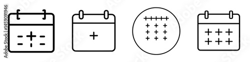 Illustration of various flat black calendar icons for representing scheduling and planning activities