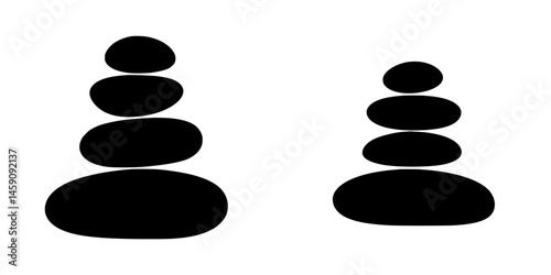 Balance and harmony represented by flat black stacked stones in a minimalist design suitable for meditation or tranquility themes
