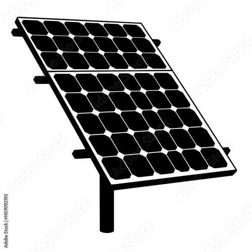 Black icon of a solar panel representing renewable energy solutions for sustainable living and environmental conservation efforts
