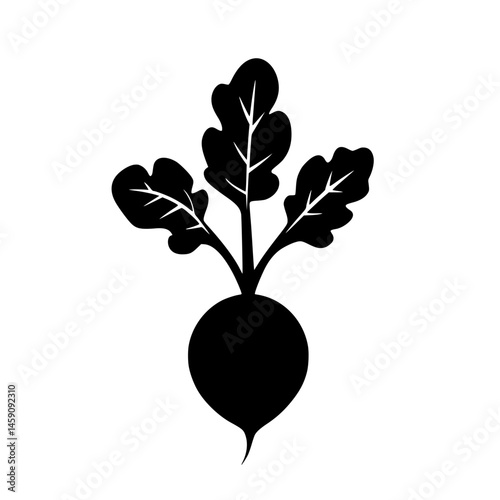 Black icon of a radish depicting its roots and leaves in a minimalist design on a simple background