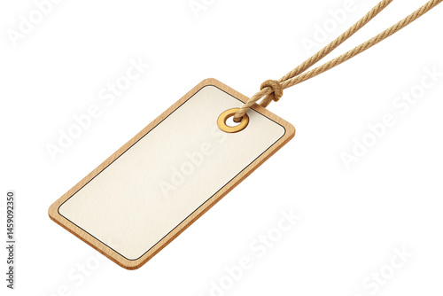 white and brown blank price tag 3d render icon isolated on transparent background cutout