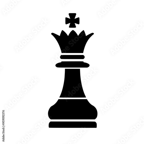 Black chess king icon showing the piece's distinctive crown and cross design for games and strategy representations
