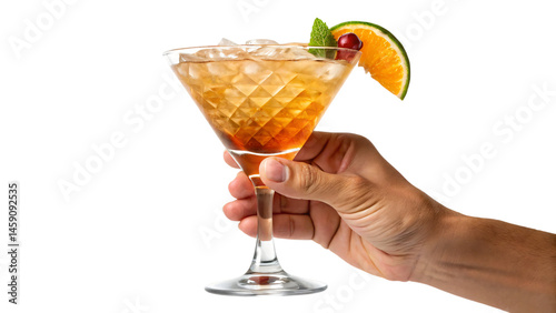 hand holding a glass of cocktail isolated