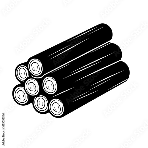 Flat black icon of stacked cylindrical shapes representing a simple, minimalist design of rolls or tubes