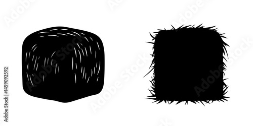 Black icons representing different styles of hay bales for use in various design projects or applications