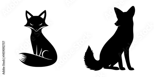 Elegant flat black fox icons showcasing distinct postures for graphic design use
