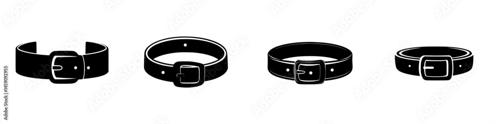 Collection of flat black belt icons representing various styles and sizes for fashion and accessories design projects Collection of flat black belt icons representing various styles and sizes for fashion and accessories design projects