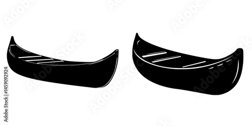 Detailed flat black icon of a canoe designed for graphic use in various applications