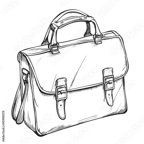 Stylish briefcase illustration in sketched style with copy space