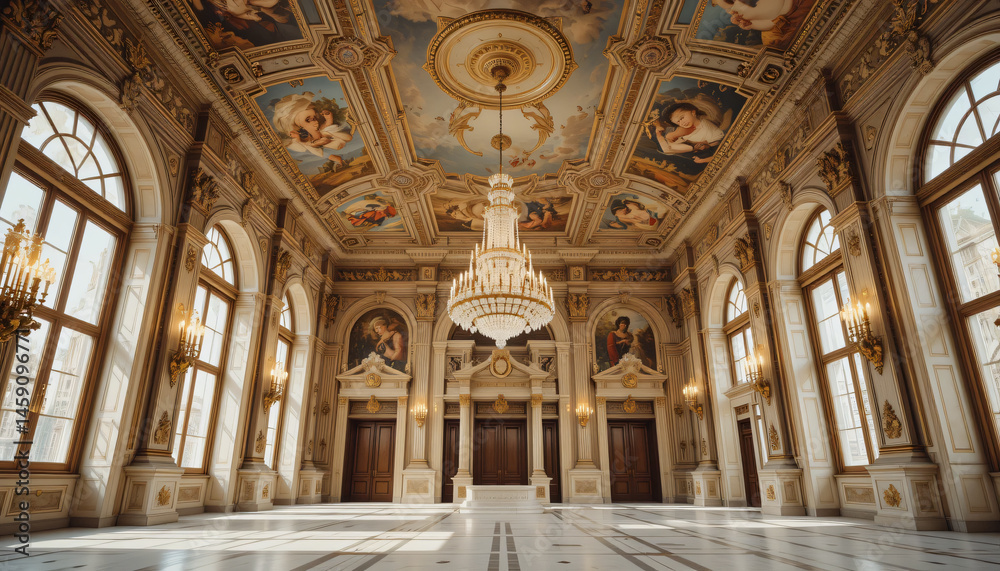 Obraz premium Ornate ballroom with grand chandelier