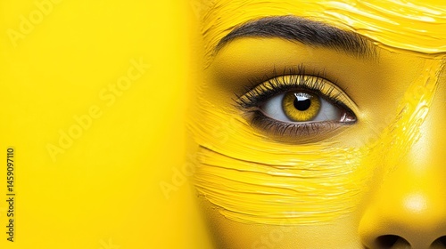 Vibrant yellow painted eye and face closeup