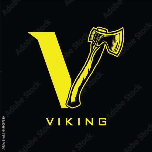 Letter V Viking axe logo vector illustration design