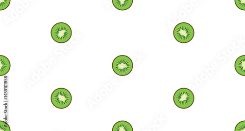 Seamless horizontal pattern with fresh hand-drawn kiwi slices. A vector doodle summer repeat ideal for decoration, print, and fruity-themed designs.