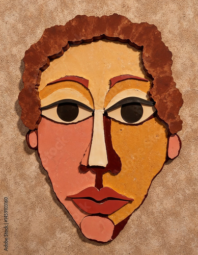 Face emerging from a cracked, sun-dried earth texture