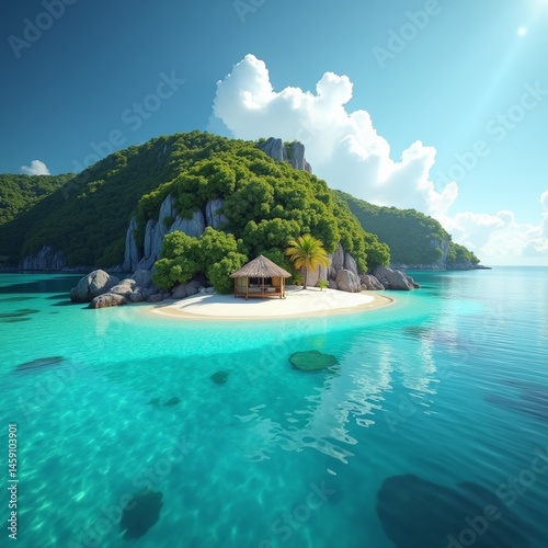 Island Paradise with Blue Water