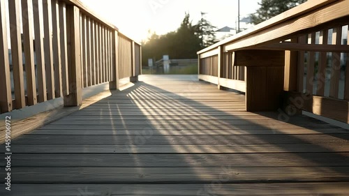 Golden Hour Boardwalk with Long Shadows and Warm Tones