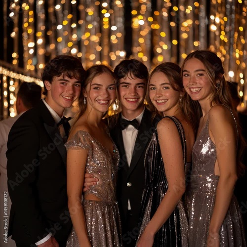 New year party, young people in nightclub smiling