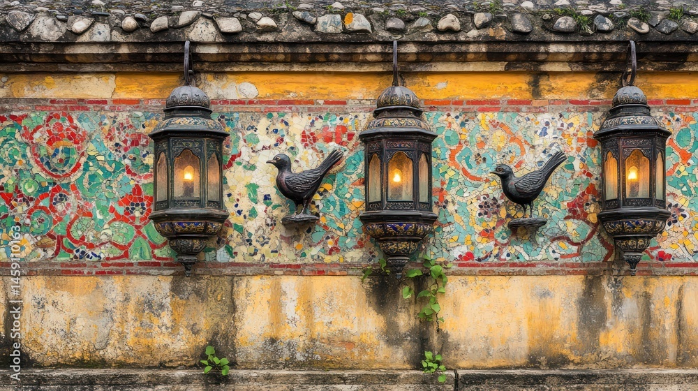 Fototapeta premium Ornate wall lamps on a historic building