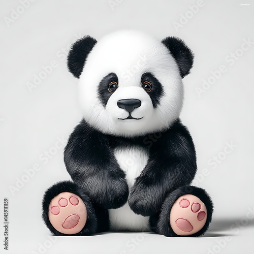 A Cute Panda Bear Toy Portrait with White Background