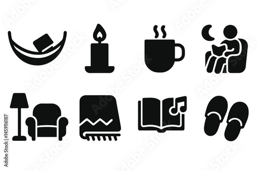 Cozy indoor leisure activities illustrated in vector style showcasing relaxation, reading, and comfort settings