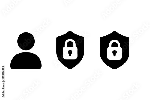 User silhouette with security icon set representing online privacy and data protection measures in digital spaces
