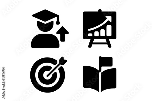 Various icons representing education, growth, and achievement in a vector illustration format for digital use