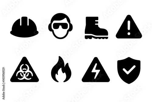 Safety icons for workplace hazards highlighting necessary precautions for workers in diverse environments