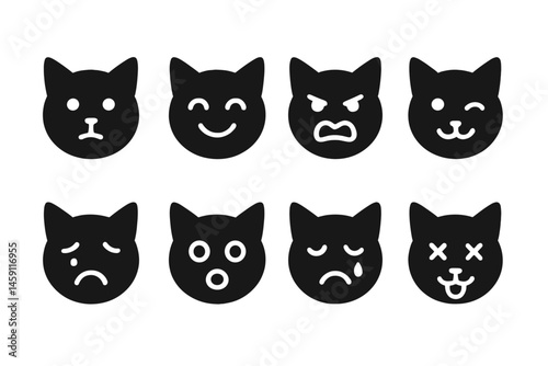 Vector illustration of various cat emoji expressions for digital design and communication