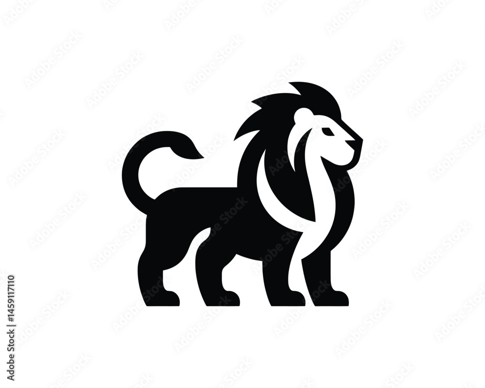 Fototapeta premium Lion Silhouette Logo in Bold Minimalist Black and White Design