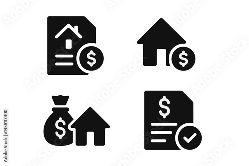 Vector illustration icons representing real estate transactions, property financing, and investment opportunities