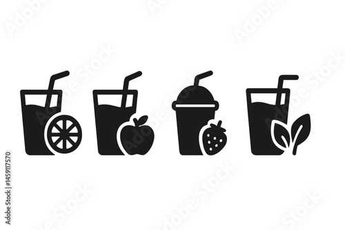 Refreshing beverage icons showcasing fruity drinks perfect for summer enjoyment