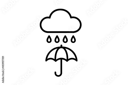 Rain cloud with umbrella vector illustration showing protection from rain in a minimalist design