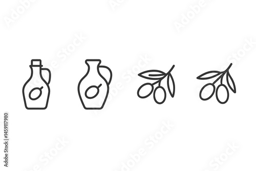 Vector illustration icon of olive oil bottles and olive branches suitable for various culinary and natural themes