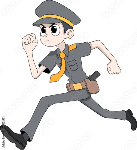 Skinny Police Officer Running Cartoon Vector Art