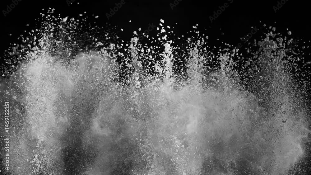 Super Slow Motion Shot of White Powder Explosion Isolated on Black Background . Filmed on High Speed Cinematic Camera at 1000 fps
