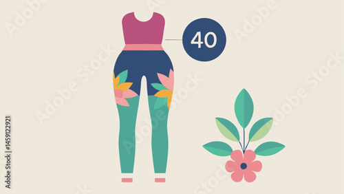NatureThemed Activewear Leggings with a floral pattern displayed on a mannequin accompanied by a price drop sign highlighting 40% Clearance