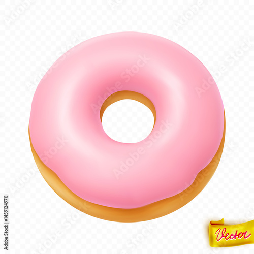 Realistic Donut With Smooth Pink Glaze, Ideal For Bakery Ads, Menu Design, Cafe Branding, Sweet Food Packaging Or Tasty Dessert Concepts
