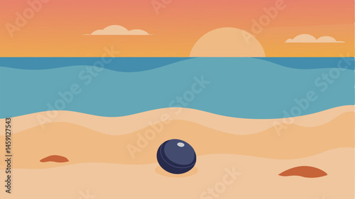 Single Pebble on a Beach The first frame focuses on a small smooth pebble lying on a sandy beach. As the camera zooms out the scene expands to showcase the entire beach with waves