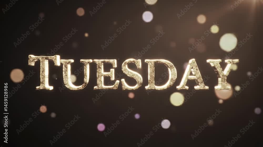 Tuesday Text Animation with Sparkling Bokeh Background
