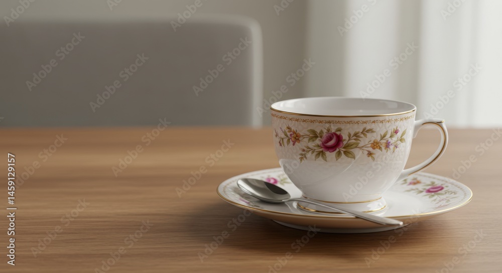Elegant Teacup on Wooden Table: A Moment of Tranquility and Simple Pleasures