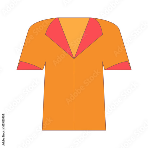 Bright orange shirt with contrasting red details.