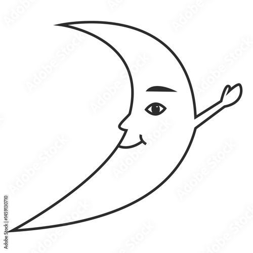 Crescent moon with human features and an extended arm.