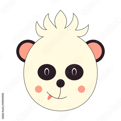 Funny cartoon animal face with panda eyes and playful smile.