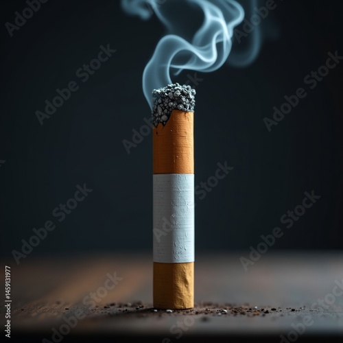 A single cigarette on a table or Smoke rising from a burnt cigarette