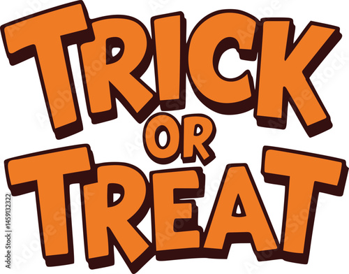 Bold trick or treat text with vibrant orange lettering and eerie black outlines