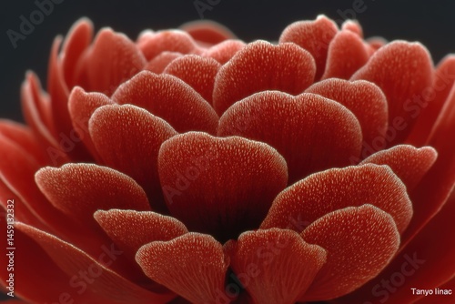 Obraz na płótnie A close-up image of a red flower with detailed, velvety petals layered in soft focus. w salonie