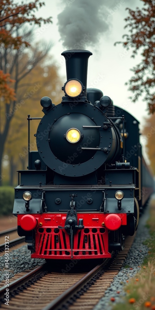 Fototapeta premium Vintage steam locomotive on tracks